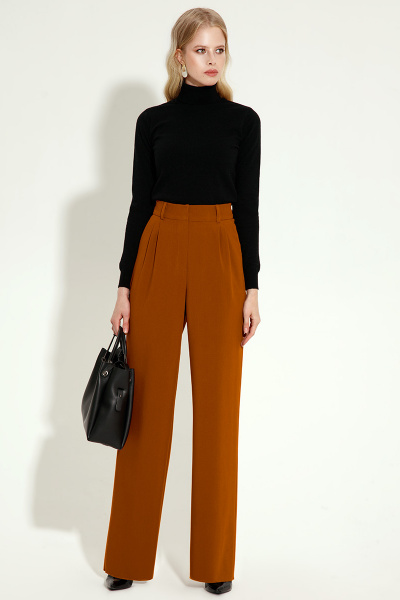 Брюки с высокой посадкой в зеленом цвете с стрелками Панда 13260z горчичный - фото 1