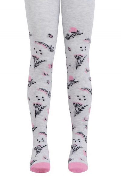 Мягкие хлопковые колготки с яркими рисунками для ребенка CONTE Conte-kids_ESLI_серый-цветы_595 - фото 1