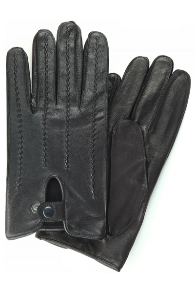 Черные кожаные перчатки с декоративными строчками и вырезом ACCENT 19у черный - фото 2