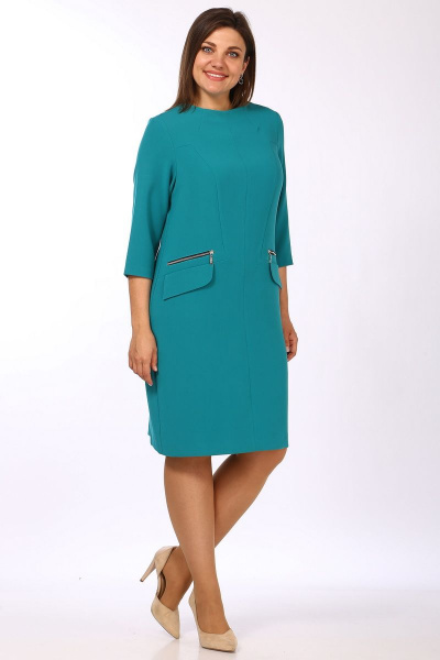 Платье прямого силуэта с круглым вырезом и карманами Lady Style Classic 800 темно-бирюзовый - фото 1