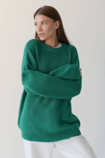 Джемпер хлопковый оверсайз для стильных образов Romgil 658ХТЗ изумрудный - фото 5