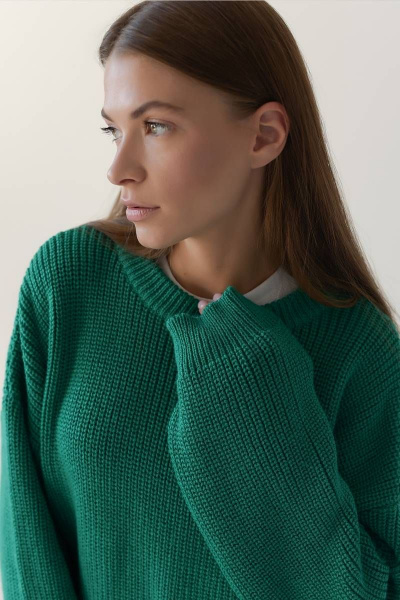Джемпер хлопковый оверсайз для стильных образов Romgil 658ХТЗ изумрудный - фото 3