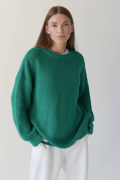 Джемпер хлопковый оверсайз для стильных образов Romgil 658ХТЗ изумрудный - фото 1