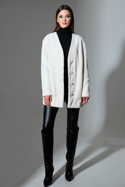 Демисезонный женский кардиган из плюша DILIA 0639 кремовый - фото 2