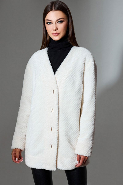 Демисезонный женский кардиган из плюша DILIA 0639 кремовый - фото 1