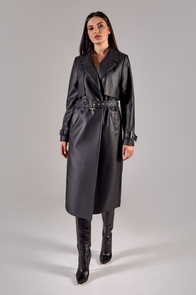 Тренч свободного силуэта из текстиля и эко-кожи FOXY FOX 1417 черный - фото 4