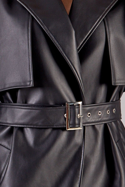 Тренч свободного силуэта из текстиля и эко-кожи FOXY FOX 1417 черный - фото 6