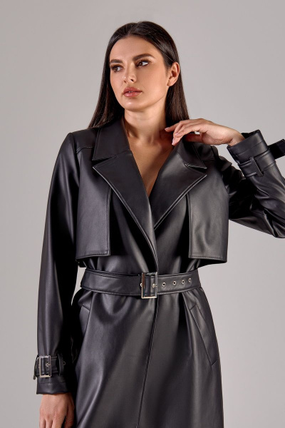 Тренч свободного силуэта из текстиля и эко-кожи FOXY FOX 1417 черный - фото 5