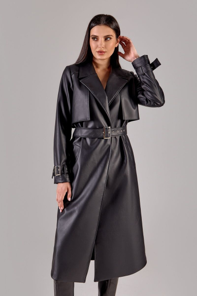 Тренч свободного силуэта из текстиля и эко-кожи FOXY FOX 1417 черный - фото 2