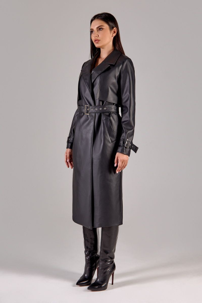 Тренч свободного силуэта из текстиля и эко-кожи FOXY FOX 1417 черный - фото 3