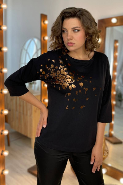 Джемпер из трикотажа с принтом и рукавом 3/4 Rumoda 2089 дл_рук_черный - фото 5