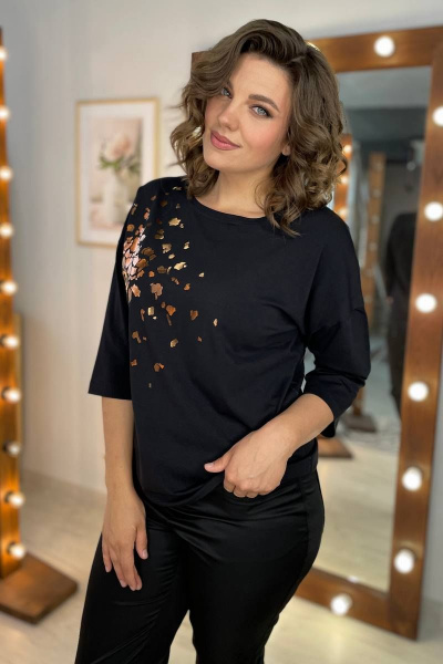 Джемпер из трикотажа с принтом и рукавом 3/4 Rumoda 2089 дл_рук_черный - фото 3