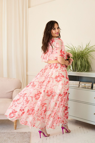 Платье из шифона с разрезом и кокеткой по линии талии Anastasia 890 пудра - фото 8