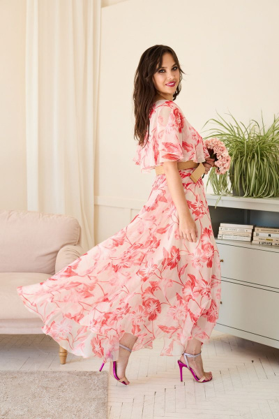 Платье из шифона с разрезом и кокеткой по линии талии Anastasia 890 пудра - фото 7