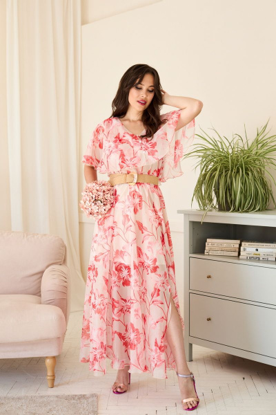 Платье из шифона с разрезом и кокеткой по линии талии Anastasia 890 пудра - фото 6