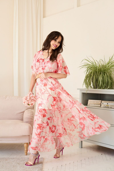 Платье из шифона с разрезом и кокеткой по линии талии Anastasia 890 пудра - фото 5