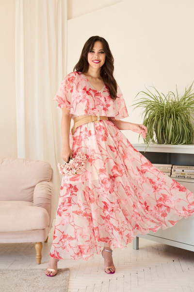 Платье из шифона с разрезом и кокеткой по линии талии Anastasia 890 пудра - фото 4