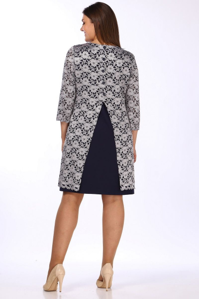 Платье двойное с круглым вырезом и фестонами по низу Lady Style Classic 1493/12 темно-синий_серый - фото 2