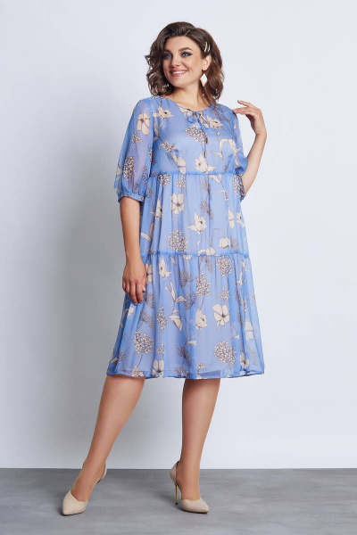 Платье свободного кроя из шифона с отделкой и сборками Mira Fashion 4978 - фото 1