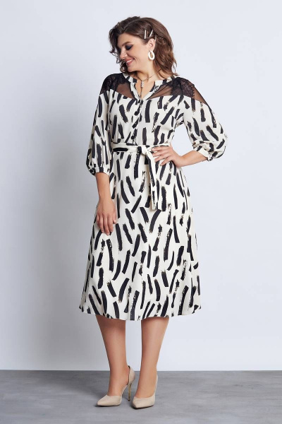 Нарядное платье из шифона и замши с кружевной кокеткой Mira Fashion 5130 - фото 1