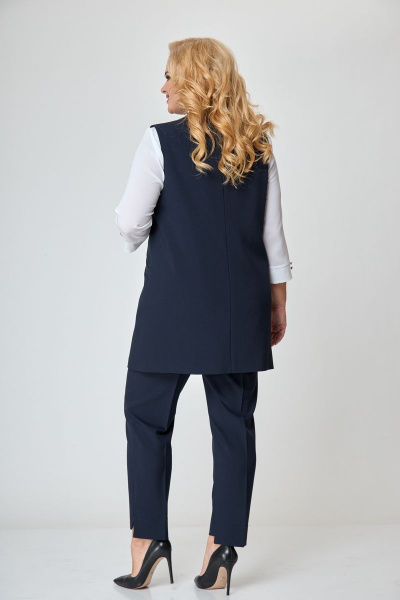 Деловой комплект из топа, жакета и брюк с резинкой БАГРЯНИЦА 5057 синий - фото 2