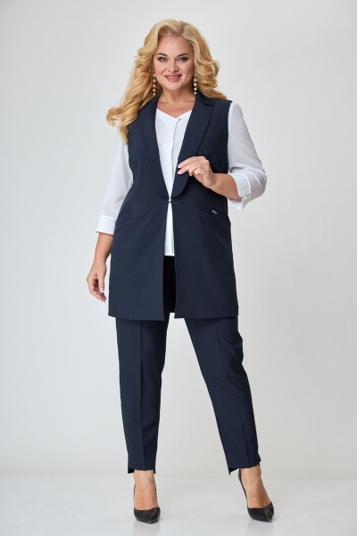 Деловой комплект из топа, жакета и брюк с резинкой БАГРЯНИЦА 5057 синий - фото 12