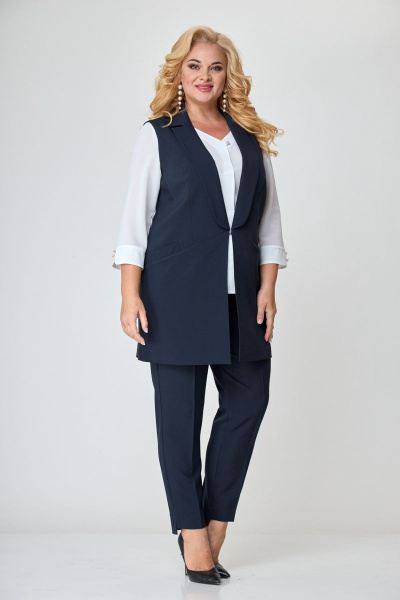 Деловой комплект из топа, жакета и брюк с резинкой БАГРЯНИЦА 5057 синий - фото 11
