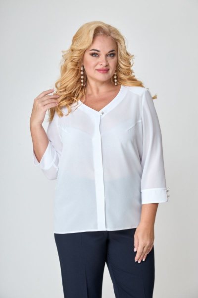 Деловой комплект из топа, жакета и брюк с резинкой БАГРЯНИЦА 5057 синий - фото 7