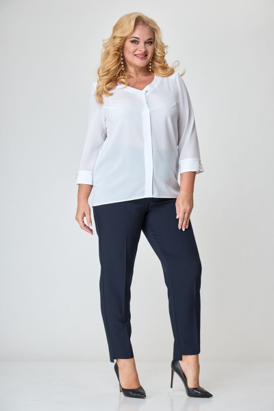 Деловой комплект из топа, жакета и брюк с резинкой БАГРЯНИЦА 5057 синий - фото 6