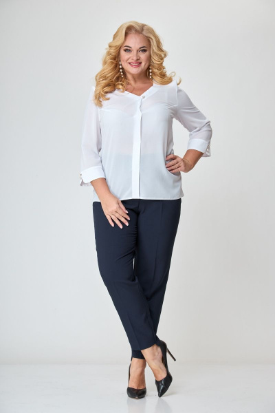 Деловой комплект из топа, жакета и брюк с резинкой БАГРЯНИЦА 5057 синий - фото 4
