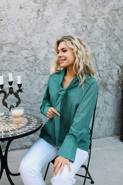 Блуза SandyNa 13929 зеленый_полоска - фото 4