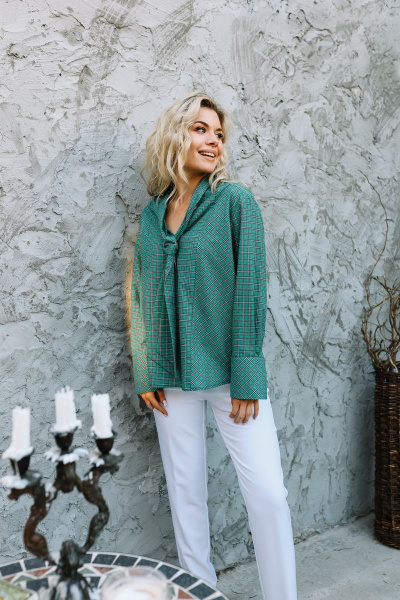 Блуза SandyNa 13929 зеленый_полоска - фото 3