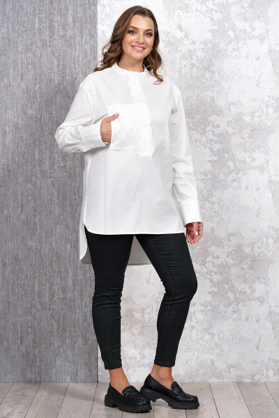 Блуза белая оверсайз из хлопка и текстиля для повседневного стиля Медея и К 2162 белый - фото 2