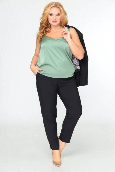 Деловой комплект 3 предмета из текстиля с блузой Swallow 603 черный/олива - фото 6