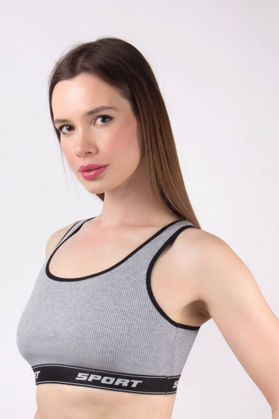 Серый трикотажный топ из эластичного хлопка для спорта и casual Verally 455-1 меланж - фото 1