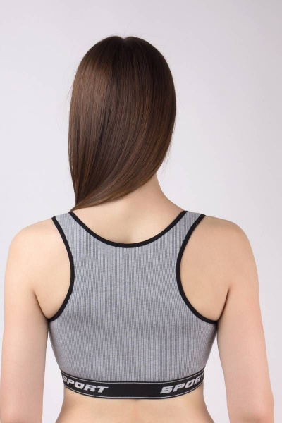 Серый трикотажный топ из эластичного хлопка для спорта и casual Verally 455-1 меланж - фото 3