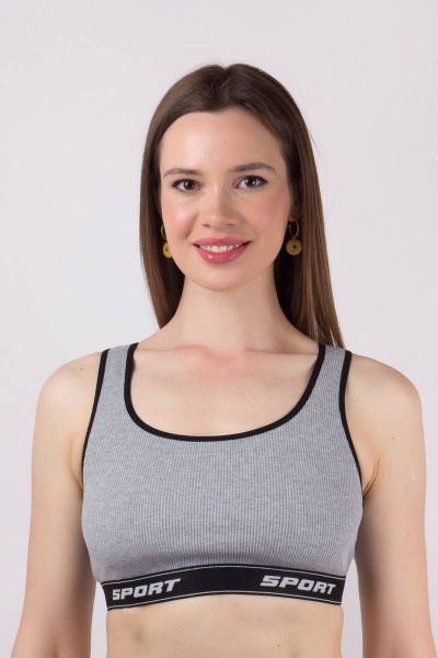 Серый трикотажный топ из эластичного хлопка для спорта и casual Verally 455-1 меланж - фото 2