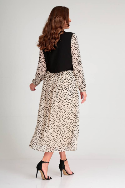 Демисезонный комплект из текстиля с жилетом и платьем Liona Style 813 бежевый - фото 3