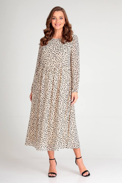 Демисезонный комплект из текстиля с жилетом и платьем Liona Style 813 бежевый - фото 4