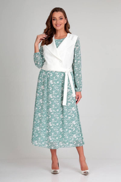 Демисезонный комплект из текстиля с жилетом и платьем Liona Style 813 мята - фото 1