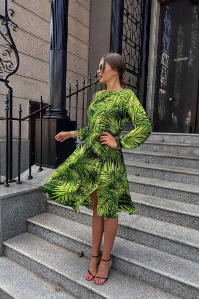 Летнее зеленое платье из вискозы с цифровым принтом Pavlova 150 пальмовые_ветви - фото 6