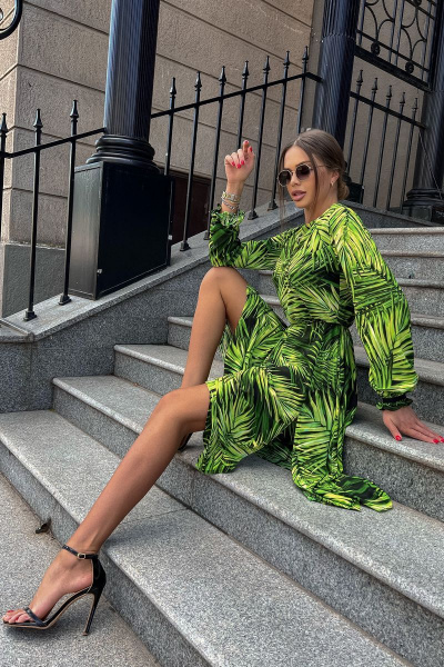 Летнее зеленое платье из вискозы с цифровым принтом Pavlova 150 пальмовые_ветви - фото 4