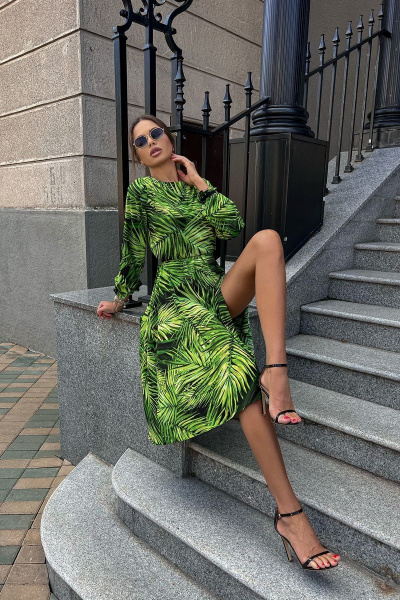 Летнее зеленое платье из вискозы с цифровым принтом Pavlova 150 пальмовые_ветви - фото 3