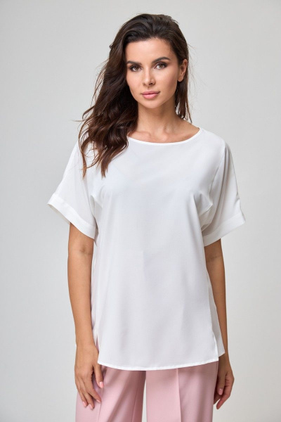 Блуза-топ из текстиля с прямым силуэтом и округлым вырезом Anelli 1082 молочный - фото 1