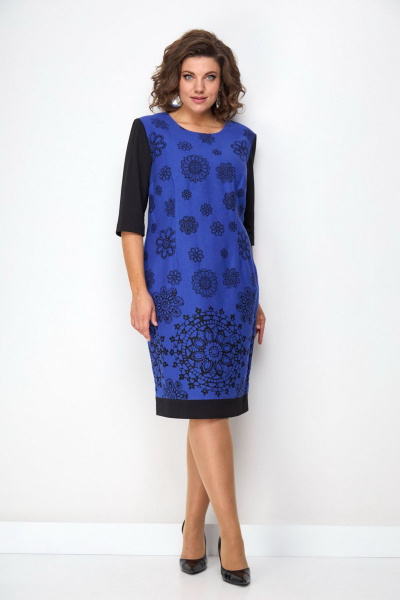 Нарядное платье из текстиля с коротким рукавом 3/4 Solomeya Lux 208 василек - фото 1