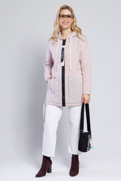 Демисезонный женский жакет с капюшоном и привеской BONADI М-1465 пудра - фото 6