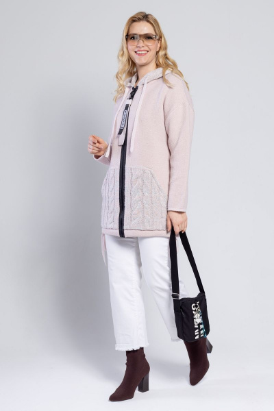 Демисезонный женский жакет с капюшоном и привеской BONADI М-1465 пудра - фото 5