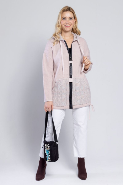 Демисезонный женский жакет с капюшоном и привеской BONADI М-1465 пудра - фото 1