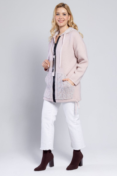 Демисезонный женский жакет с капюшоном и привеской BONADI М-1465 пудра - фото 2