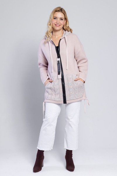 Демисезонный женский жакет с капюшоном и привеской BONADI М-1465 пудра - фото 3